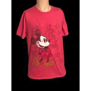 Mickey Mouse Short Sleeve Red Faded T-Shirt Disney Mens‎ Medium
